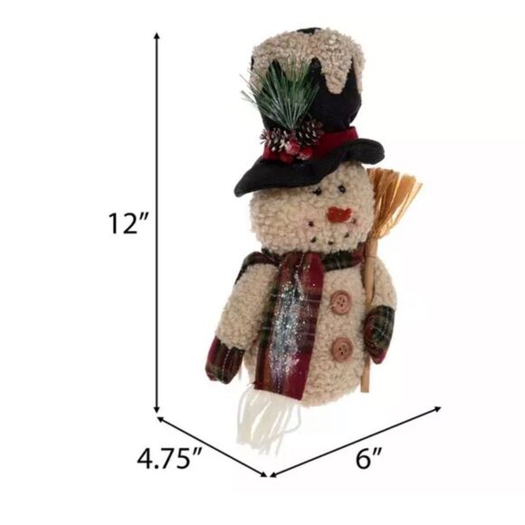 Plush Snowman Holding Broom Festive Snowman Holiday Decoration - Picture 2 of 4